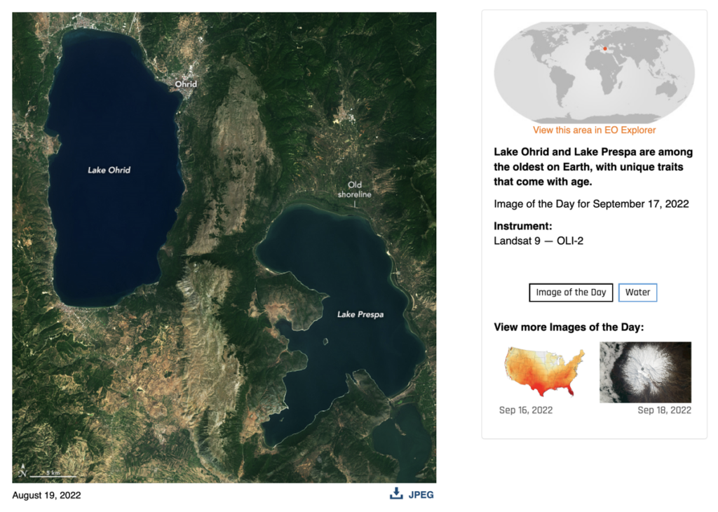 Пар антички езера: Охридско и Преспанско – пишува НАСА